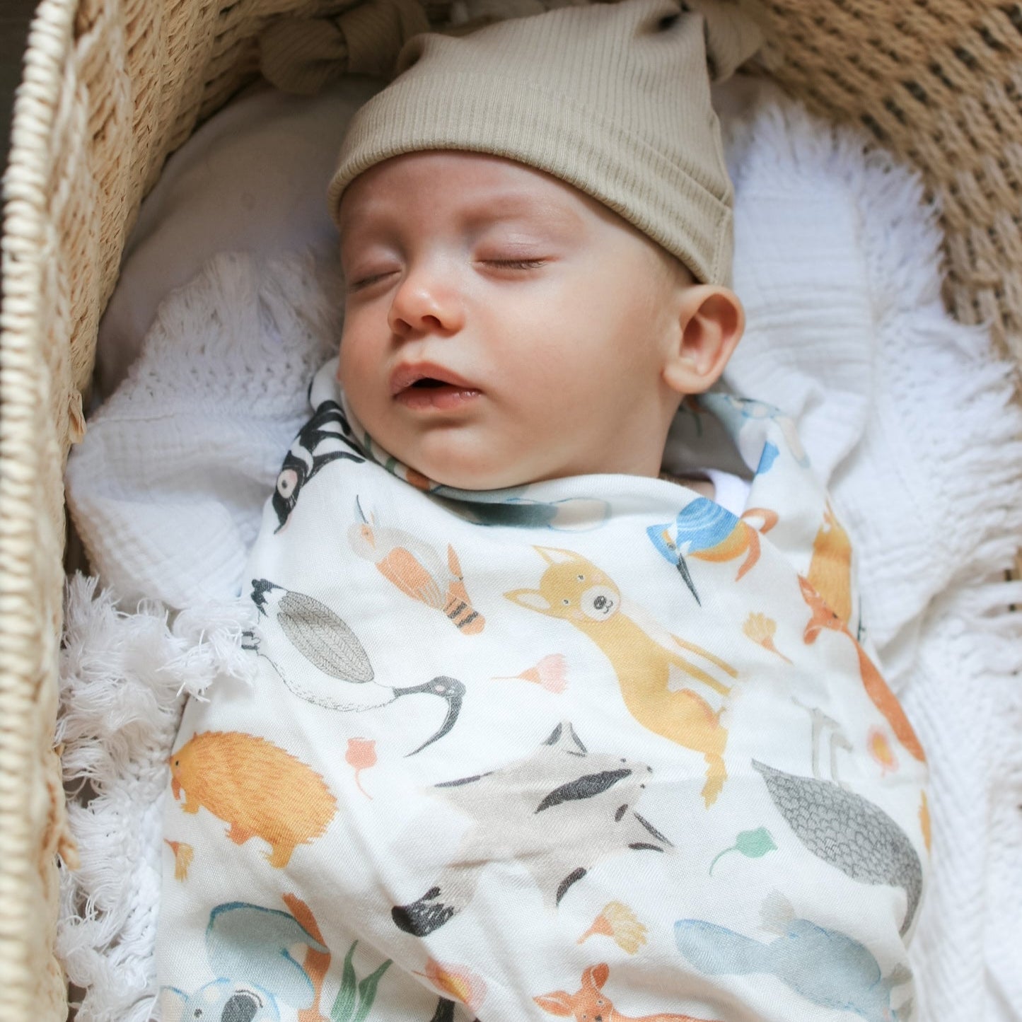 Feathers and Fur Baby Boy Sleeping