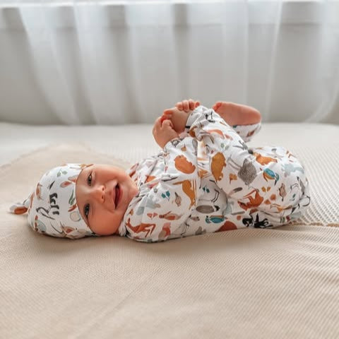 Feathers and fur baby boy beanie