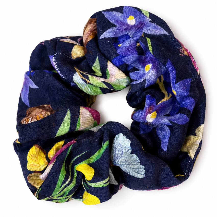 Butterfly Flora Navy Hair Scrunchie