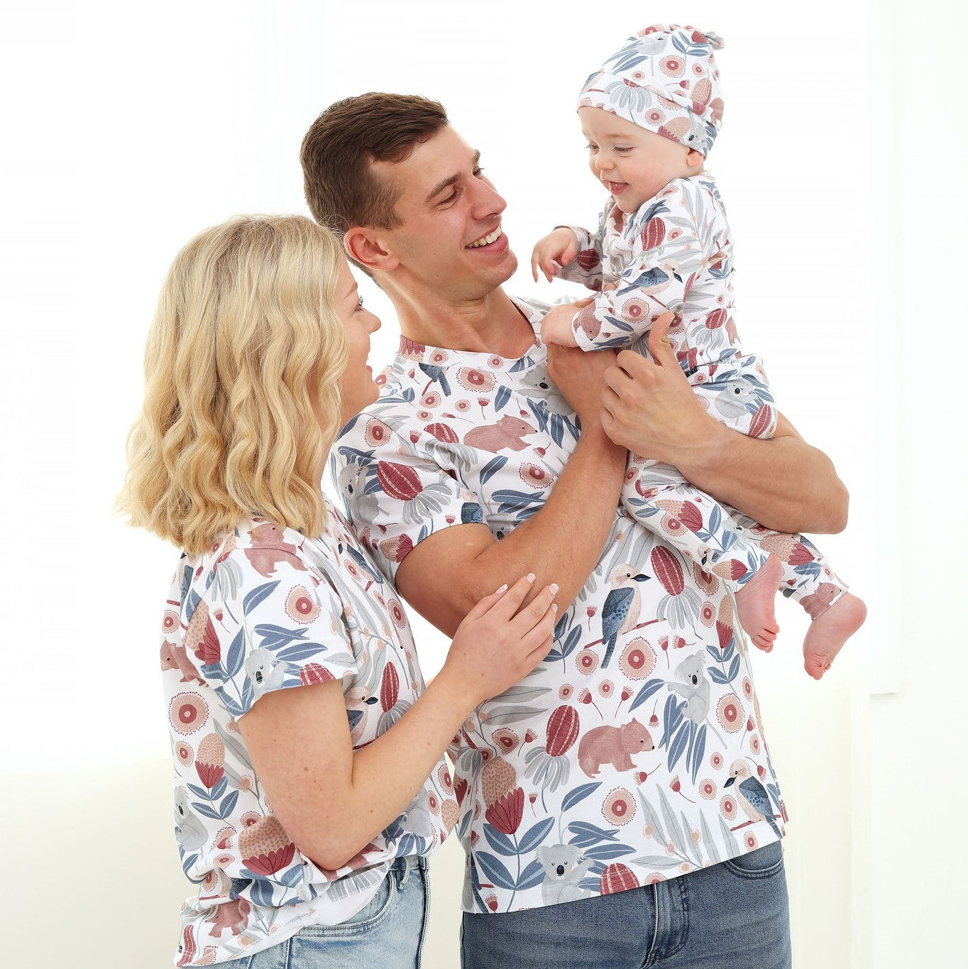 Aussie-bush-animals-Mel-Armstrong-baby-romper-pants-mum-dad-tshirt