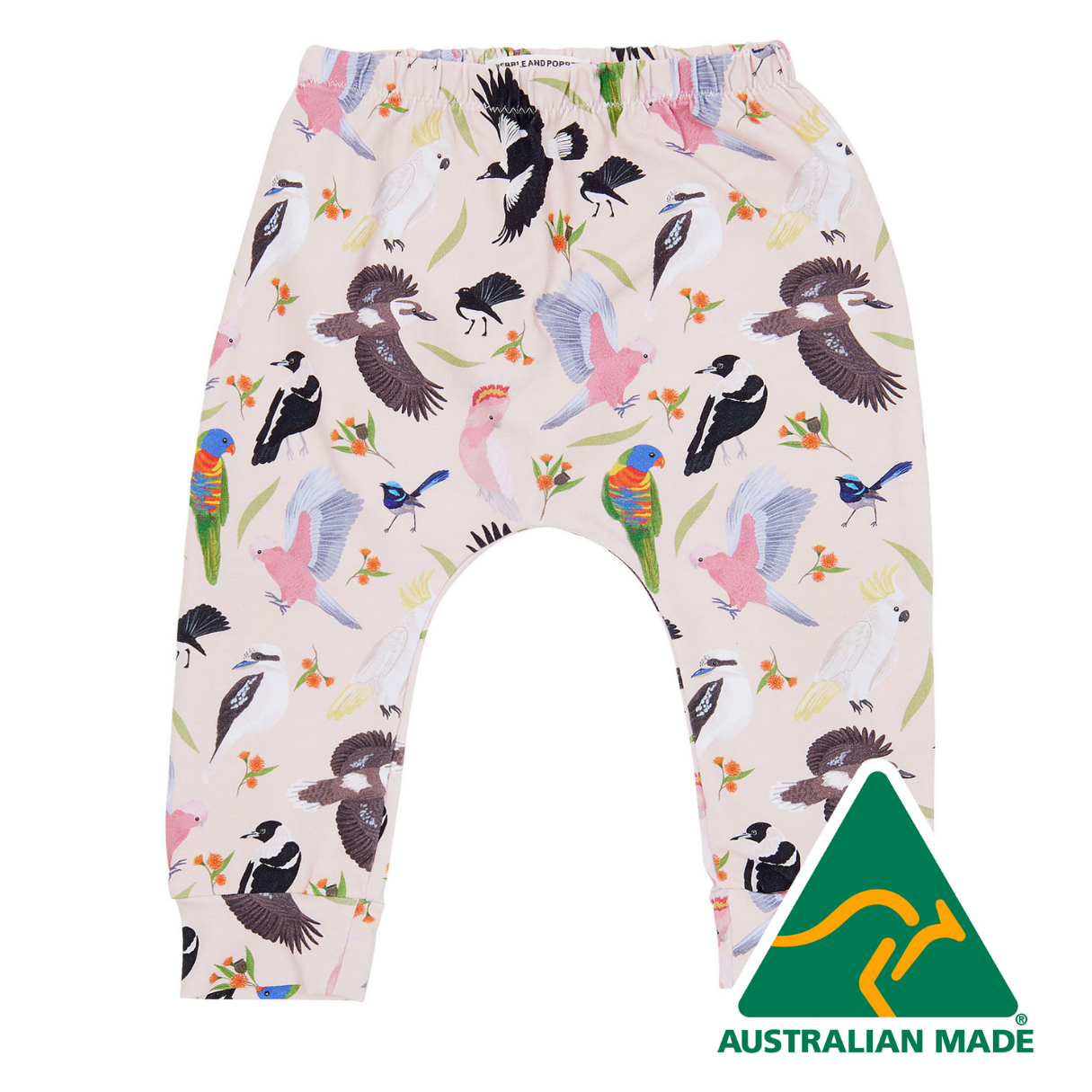 Children's leggings with bird pattern and Australian Made logo