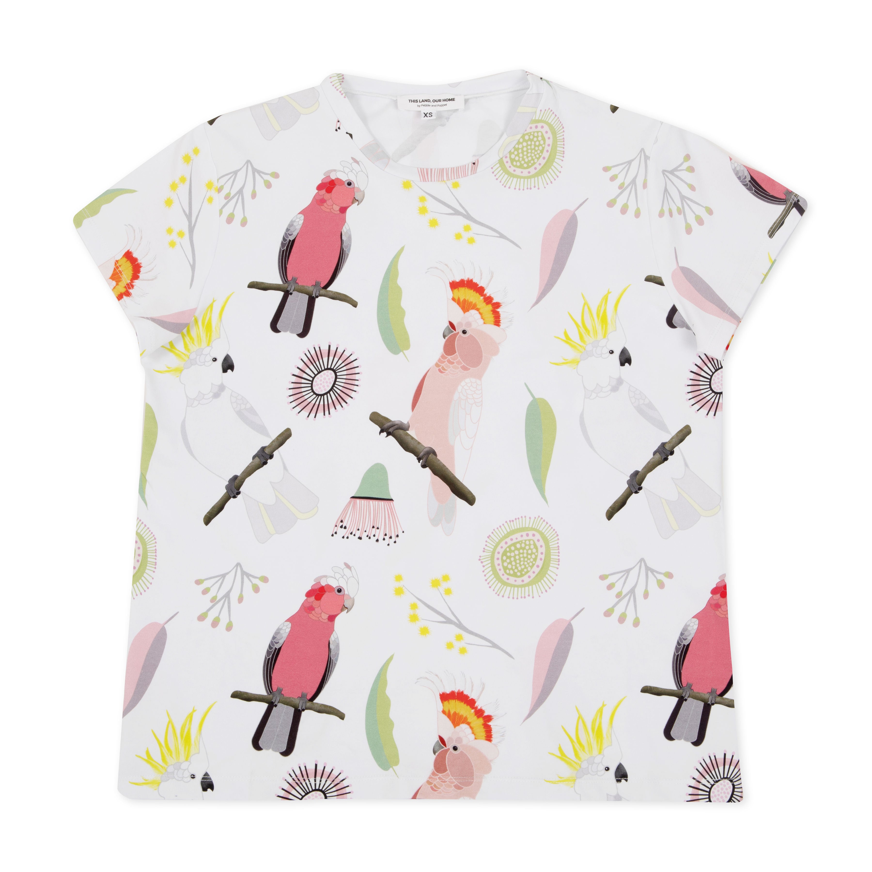 Pebble-and-poppet-cockatoo-orenda-joy-green-womens-tshirt
