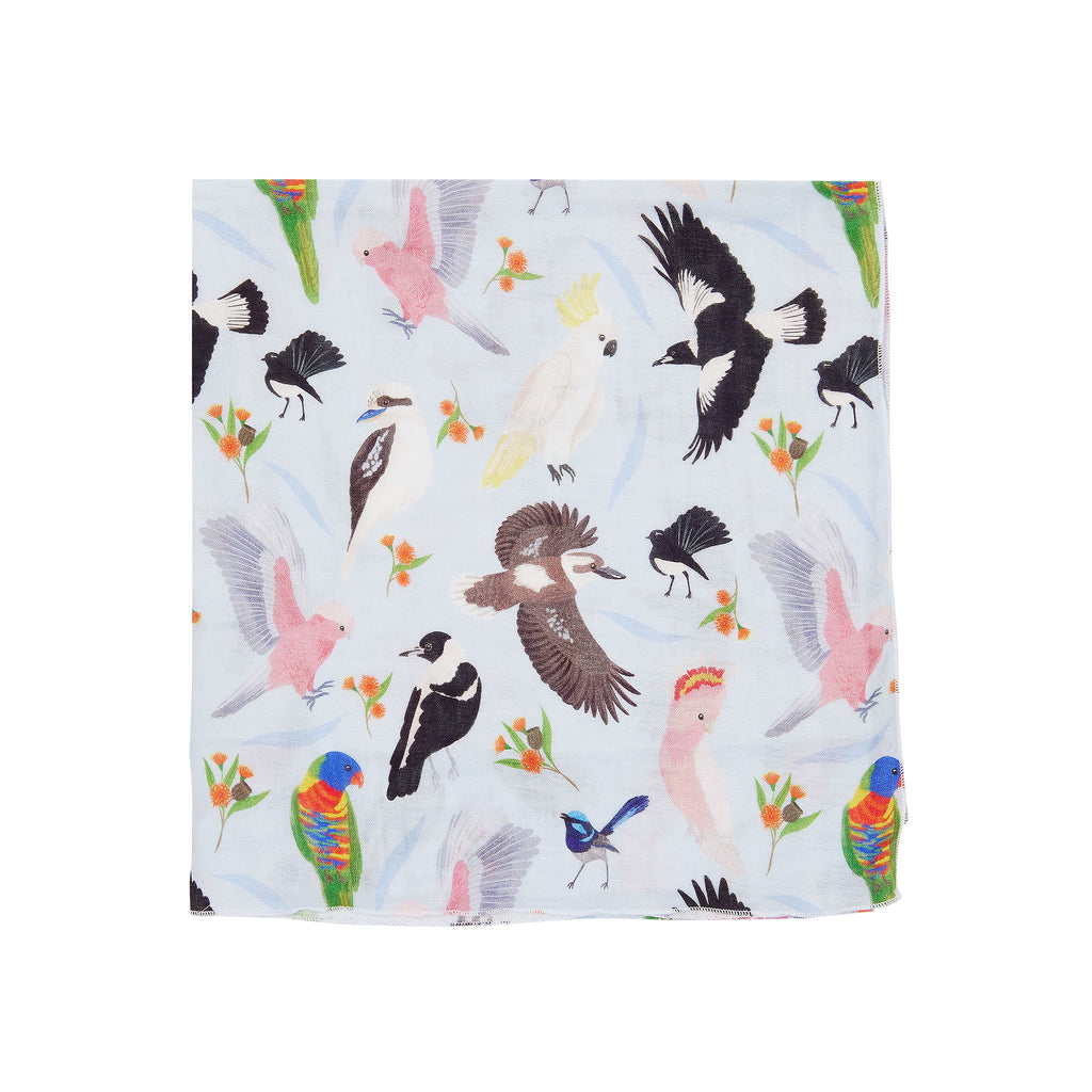 Backyard Birds Bamboo Scarf Blue