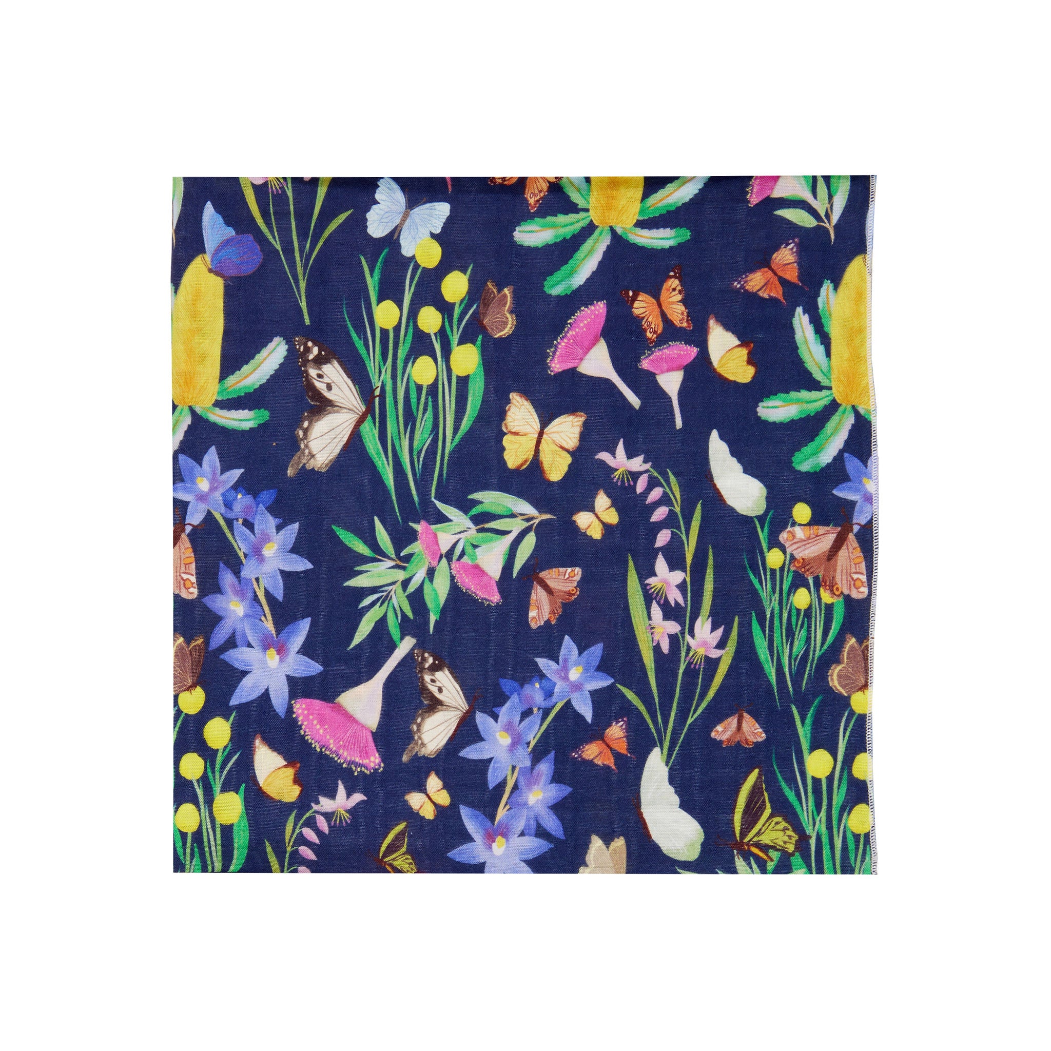 Butterfly Flora Bamboo Scarf Navy