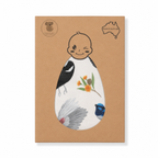Pebble and Poppet Backyard Birds organic bamboo swaddle presented in gift box featuring Australian native bird artwork by Christie Williams