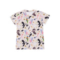 Backyard Birds organic cotton kids t-shirt featuring colourful Australian native birds and botanical illustrations on a soft blush background.