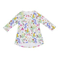 Butterfly Flora organic cotton girls dress featuring butterflies, Australian wildflowers, banksias and botanical illustrations on a soft white background