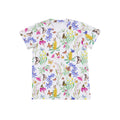Butterfly Flora organic cotton kids t-shirt with hand-illustrated butterflies, Australian wildflowers and native botanical artwork on a white background.