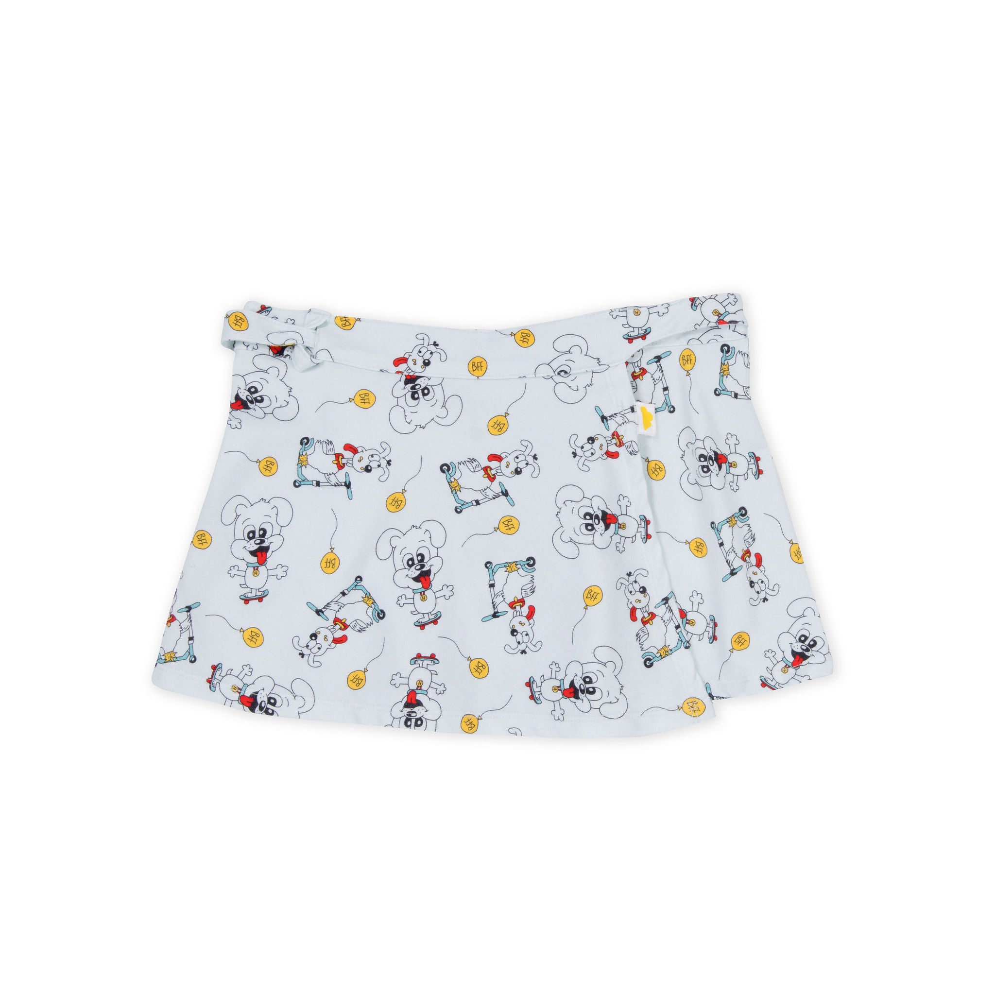 Organic cotton girls wrap skirt with playful puppy print