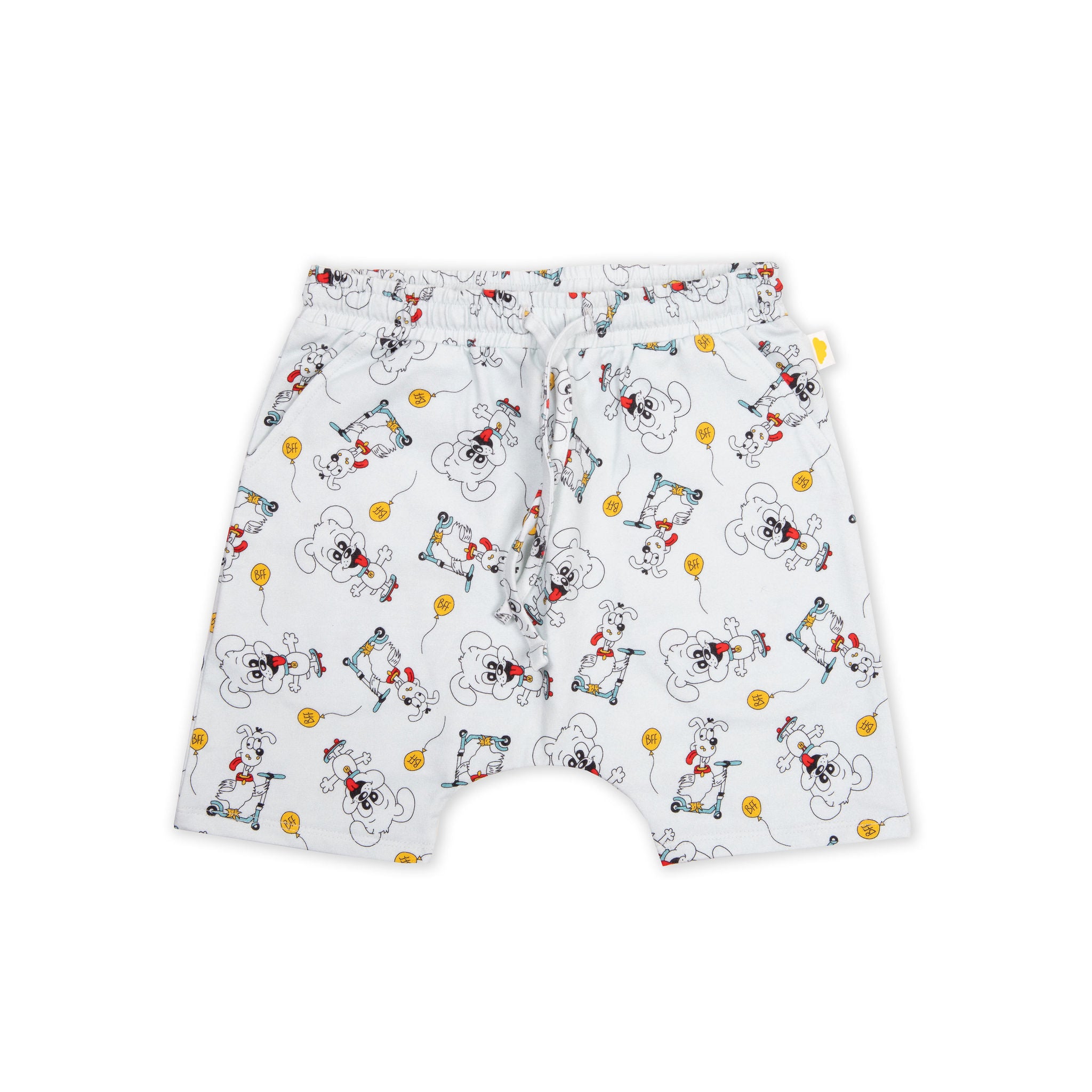 Organic cotton children’s shorts with playful puppy print