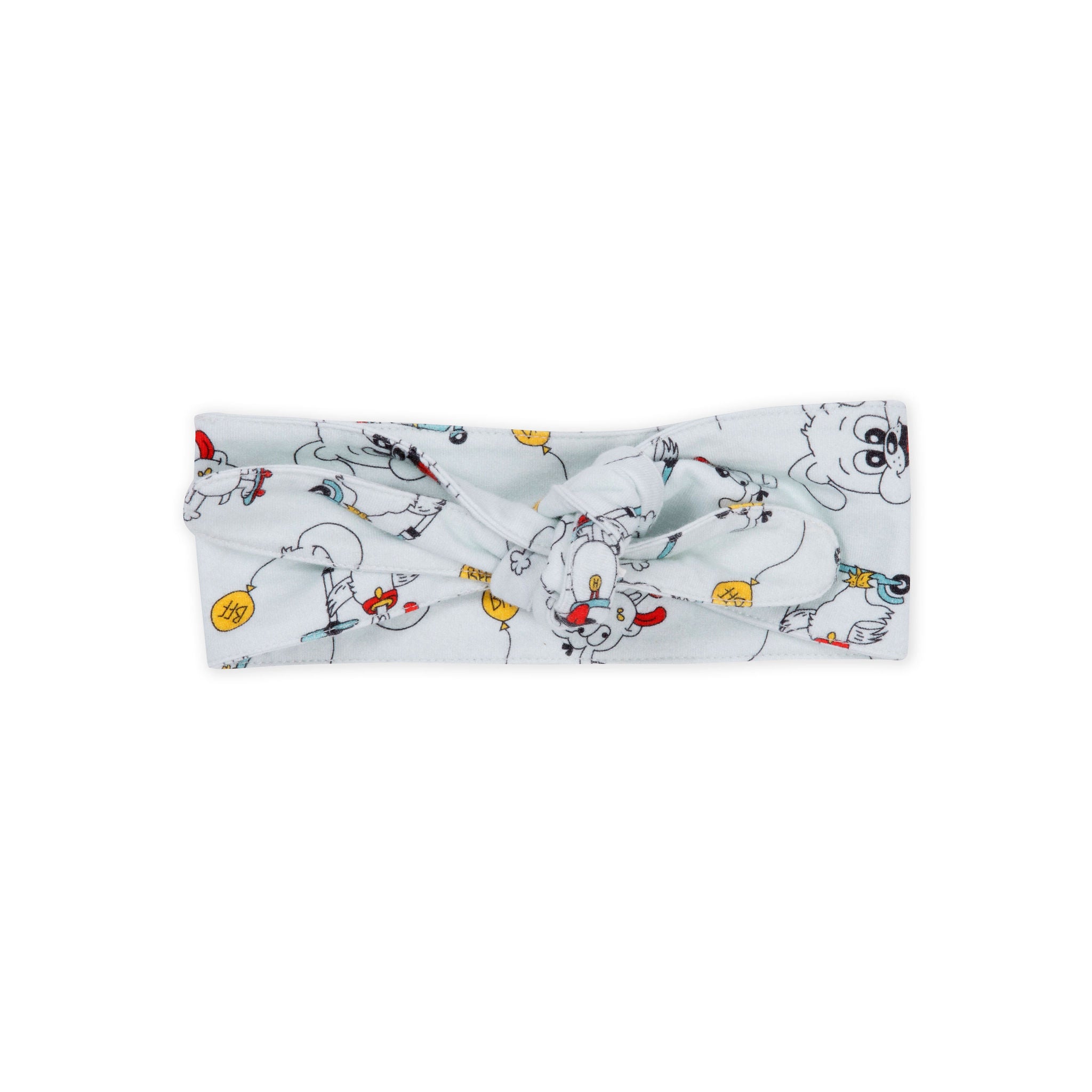 Blue puppy print organic cotton headband for babies and kids